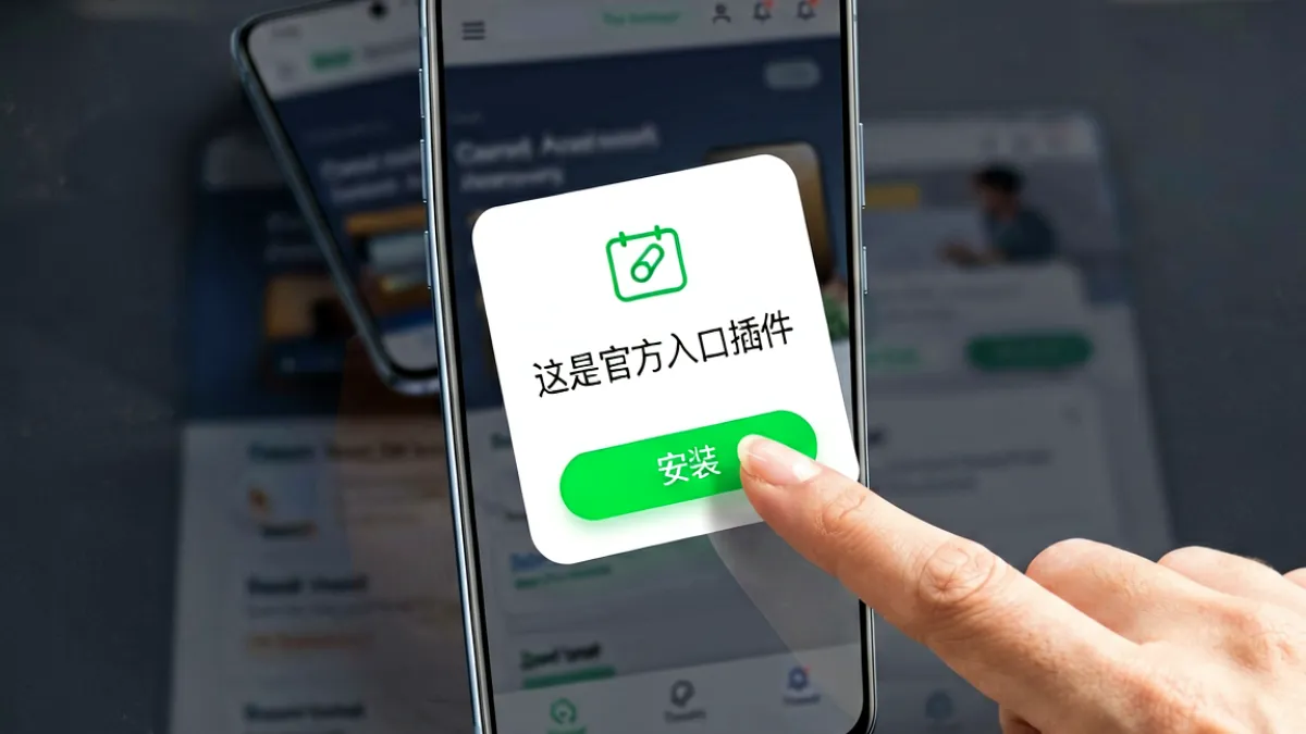 Android设备安装麻豆官网入口插件的操作演示截图，显示浏览器触发安装引导步骤